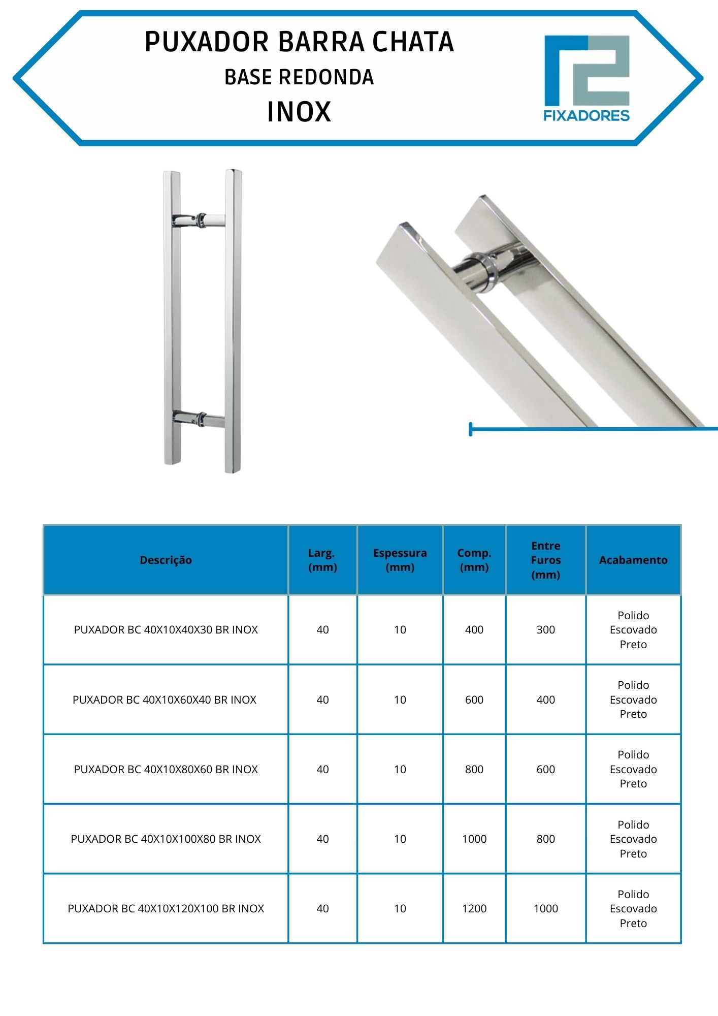 Puxador Barra Chata Base Redonda - Inox Puxador Barra Chata Base Redonda - Inox