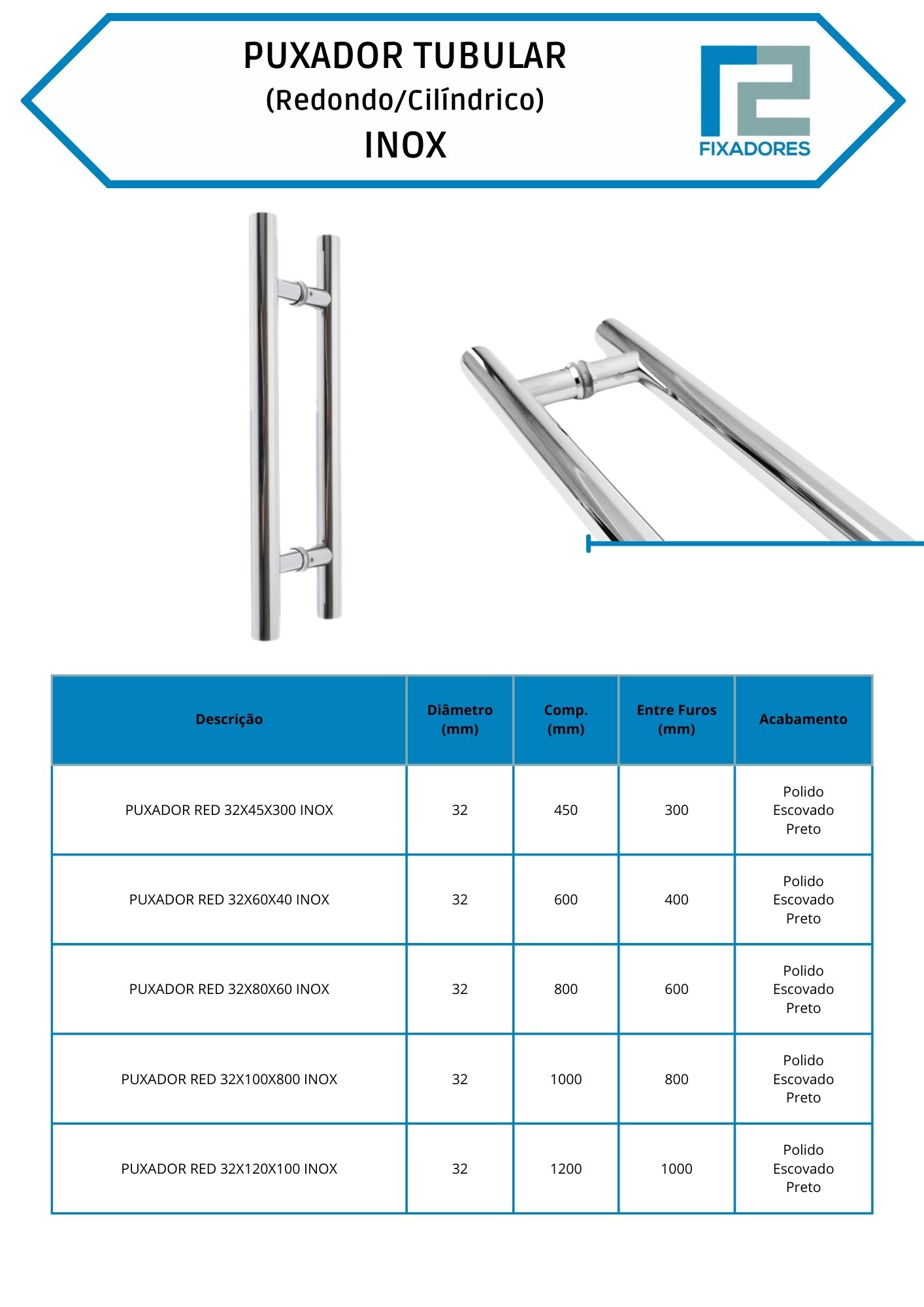 Puxador Tubular (Redondo/Cilíndrico) – Inox Puxador Tubular (Redondo/Cilíndrico) – Inox